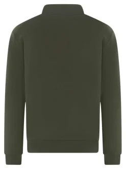 Sweat kaki uni avec une coupe droite et un col camionneur à zip
