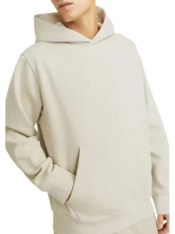 Sweat à manches longues écru uni avec une coupe droite et un col à capuche