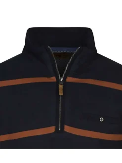 Sweat marine en coton avec des rayures rouille et un col camionneur