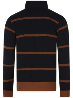 Sweat marine en coton avec des rayures rouille et un col camionneur