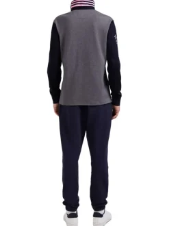 Sweat marine et gris uni avec une coupe droite, col polo et à manches longues