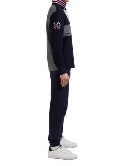 Sweat marine et gris uni avec une coupe droite, col polo et à manches longues
