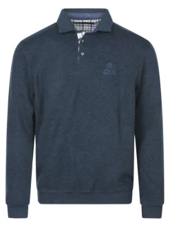 Sweat marine moucheté avec un col polo et des manches longues