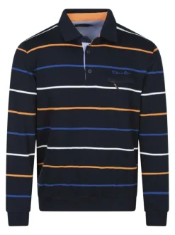 Sweat marine à rayures avec une coupe droite et un col polo