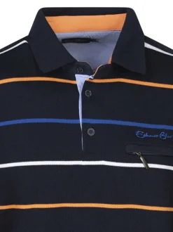 Sweat marine à rayures avec une coupe droite et un col polo