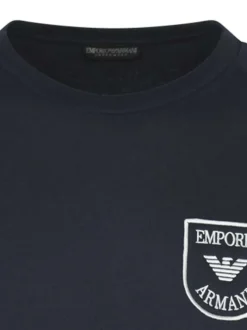 Sweat marine uni avec écusson cousu col rond