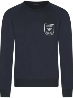 Sweat marine uni avec écusson cousu col rond
