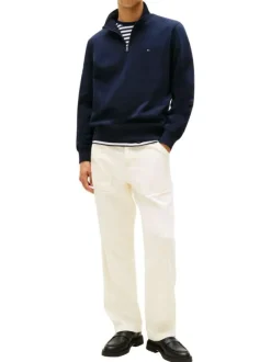 Sweat marine uni avec un col camionneur zippé et des manches longues