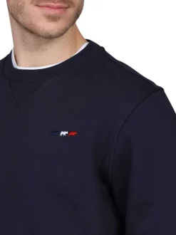 Sweat marine uni avec une coupe droite et un col rond à logo iconique