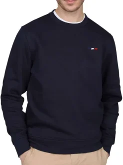 Sweat marine uni avec une coupe droite et un col rond à logo iconique