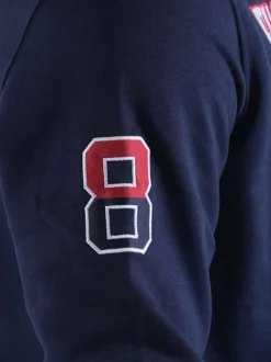 Sweat marine uni avec une coupe droite un col à capuche et des manches longues