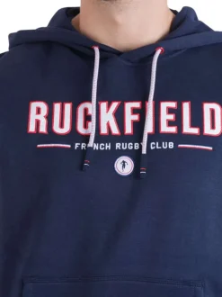 Sweat marine uni avec une coupe droite un col à capuche et des manches longues