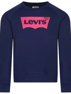 Sweat marine uni coupe droite avec logo batwing col rond à manches longues