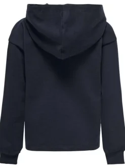 Sweat marine uni coupe droite avec un col à capuche et inscriptions imprimées
