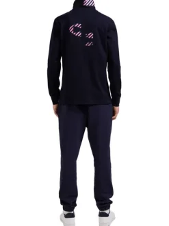 Sweat marine uni à coupe droite, col polo et manches longues avec noeud brodé
