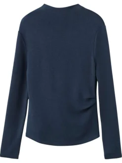 Sweat marine uni en maille fine avec une coupe ajustée et un col montant