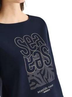 Sweat marine uni pourvu d'une coupe droite et d'un col bateau