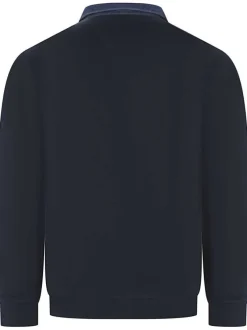 Sweat marine uni un col boutonné et le logo de la marque brodé
