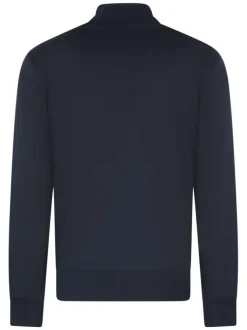Sweat marine uni zippé en coton avec logo de la marque brodé sur la poitrine