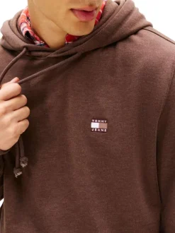 Sweat marron uni avec une coupe droite et un col à capuche