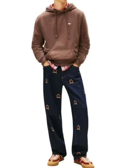 Sweat marron uni avec une coupe droite et un col à capuche
