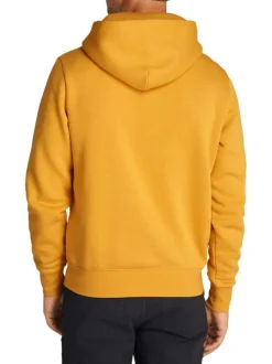 Sweat moutarde à imprimé floqué avec une coupe droite et un col à capuche