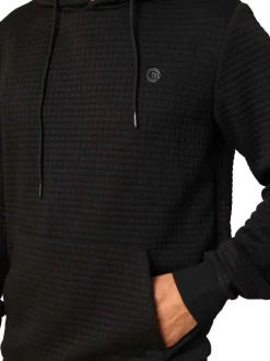 Sweat noir avec un motif quadrillage en relief et un col à capuche