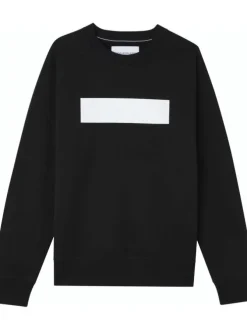 Sweat noir en coton uni coupe droite col rond