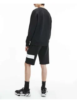 Sweat noir en coton uni coupe droite col rond