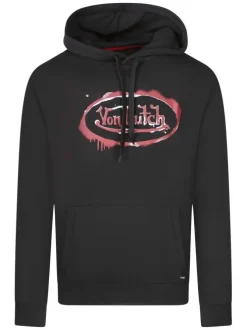 Sweat noir à imprimé avec un col à capuche et des manches longues