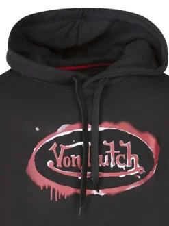 Sweat noir à imprimé avec un col à capuche et des manches longues
