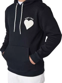 Sweat noir imprimé à coupe ample avec col à capuche et poches kangourou