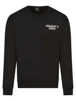 Sweat noir imprimé dans le dos col rond avec marque sur le devant