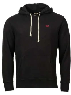 Sweat noir uni à capuche avec logo de la marque