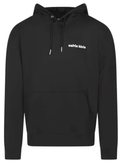 Sweat noir uni à coupe droite avec un col à capuche et imprimé logo