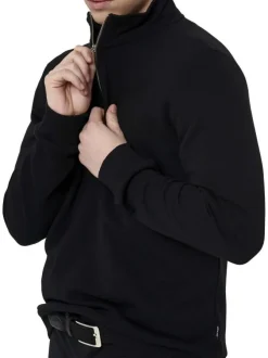 Sweat noir uni en coton mélangé avec une coupe droite et un col camionneur