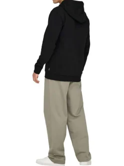 Sweat noir uni en coton mélangé avec une coupe droite et un col à capuche