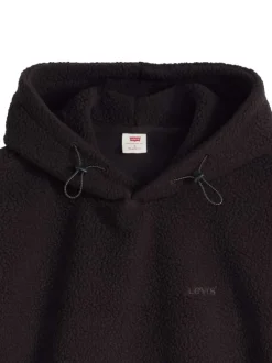 Sweat noir uni en sherpa avec une coupe droite et un col à capuche