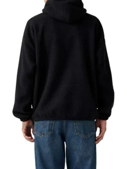 Sweat noir uni en sherpa avec une coupe droite et un col à capuche