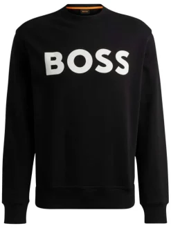 Sweat ras-du-cou en coton noir uni à coupe droite avec nom de la marque