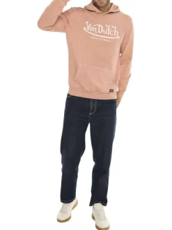 Sweat rose avec un imprimé une coupe droite et un col à capuche