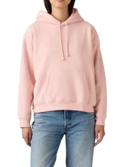 Sweat rose uni à coupe droite avec un col à capuche et cordons de serrage