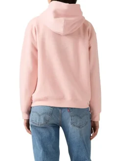 Sweat rose uni à coupe droite avec un col à capuche et cordons de serrage