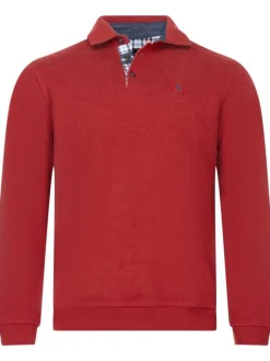 Sweat rouge en maille jersey avec une coupe droite et un col polo