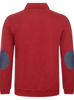 Sweat rouge en maille jersey avec une coupe droite et un col polo
