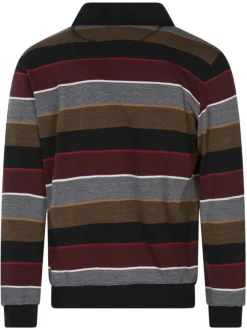 Sweat rouge rayé avec une coupe droite et un col boutonné avec logo