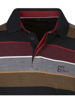 Sweat rouge rayé avec une coupe droite et un col boutonné avec logo