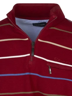 Sweat rouge rayé coupe ajustée col camionneur avec une poche raglan zippée