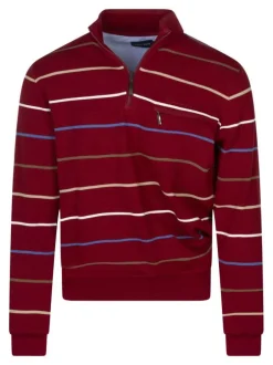 Sweat rouge rayé coupe ajustée col camionneur avec une poche raglan zippée