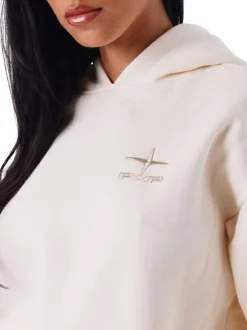 Sweat-shirt écru uni à poche kangourou avec un col à capuche
